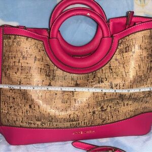 Anne Klein Pink and Tan Satchel with Structured Design